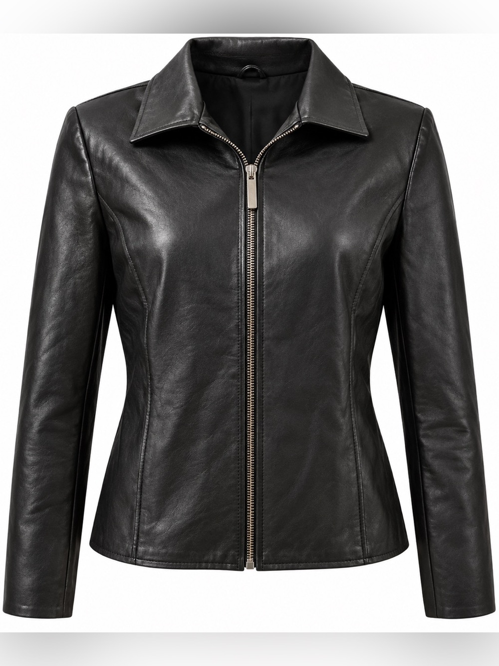 Vintage Black Faux Leather Zip Jacket Minimalist Y2K Women’s Jacket